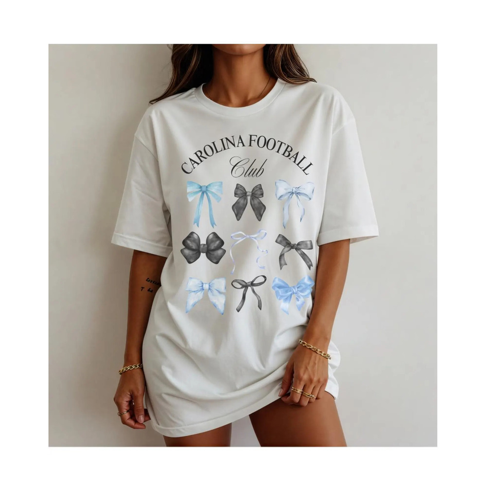 Carolina Football Bow Tee Black & Blue Game Day Shirt - Picture 1 of 4